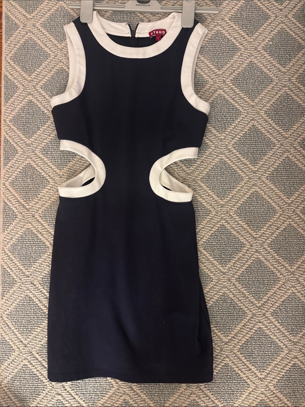 STAUD Navy and White Cutout Mini Dress